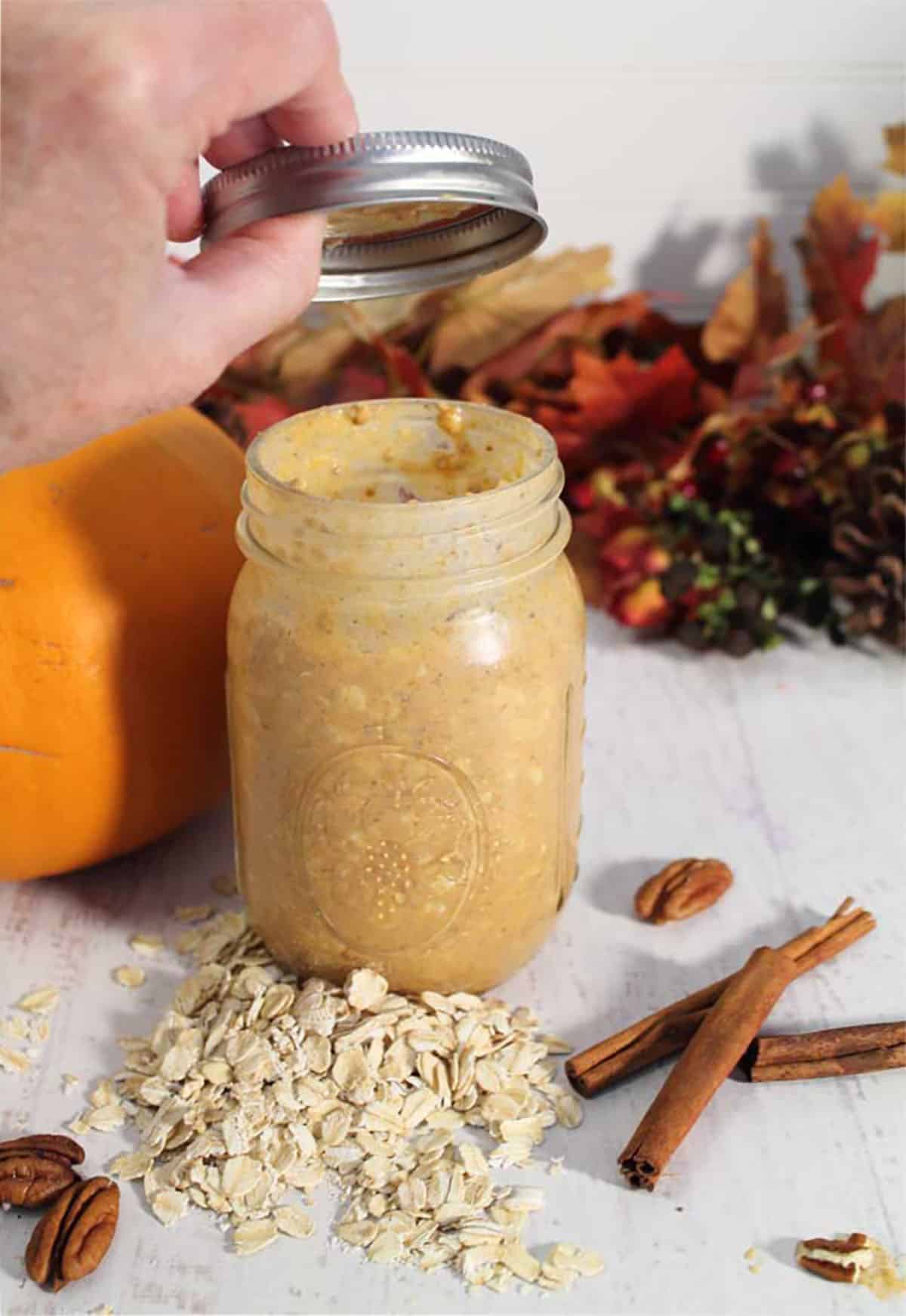 Making Overnight Oats in mason jar.