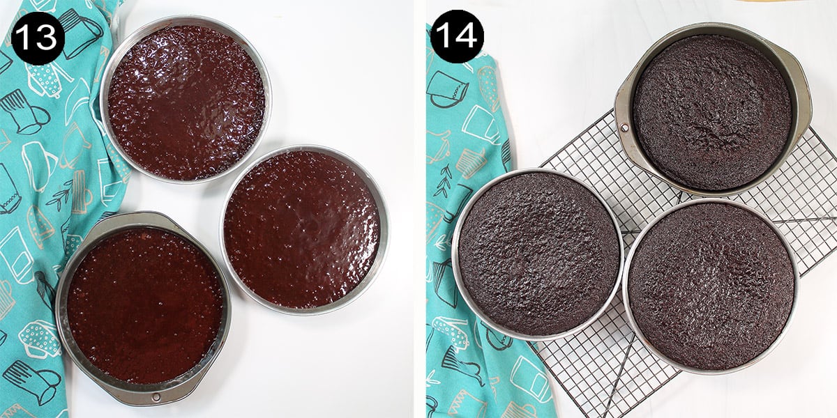 Cake layers before and after baking.