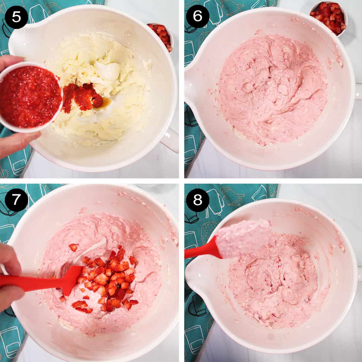 Finishing steps to make strawberry cream cheese filling.