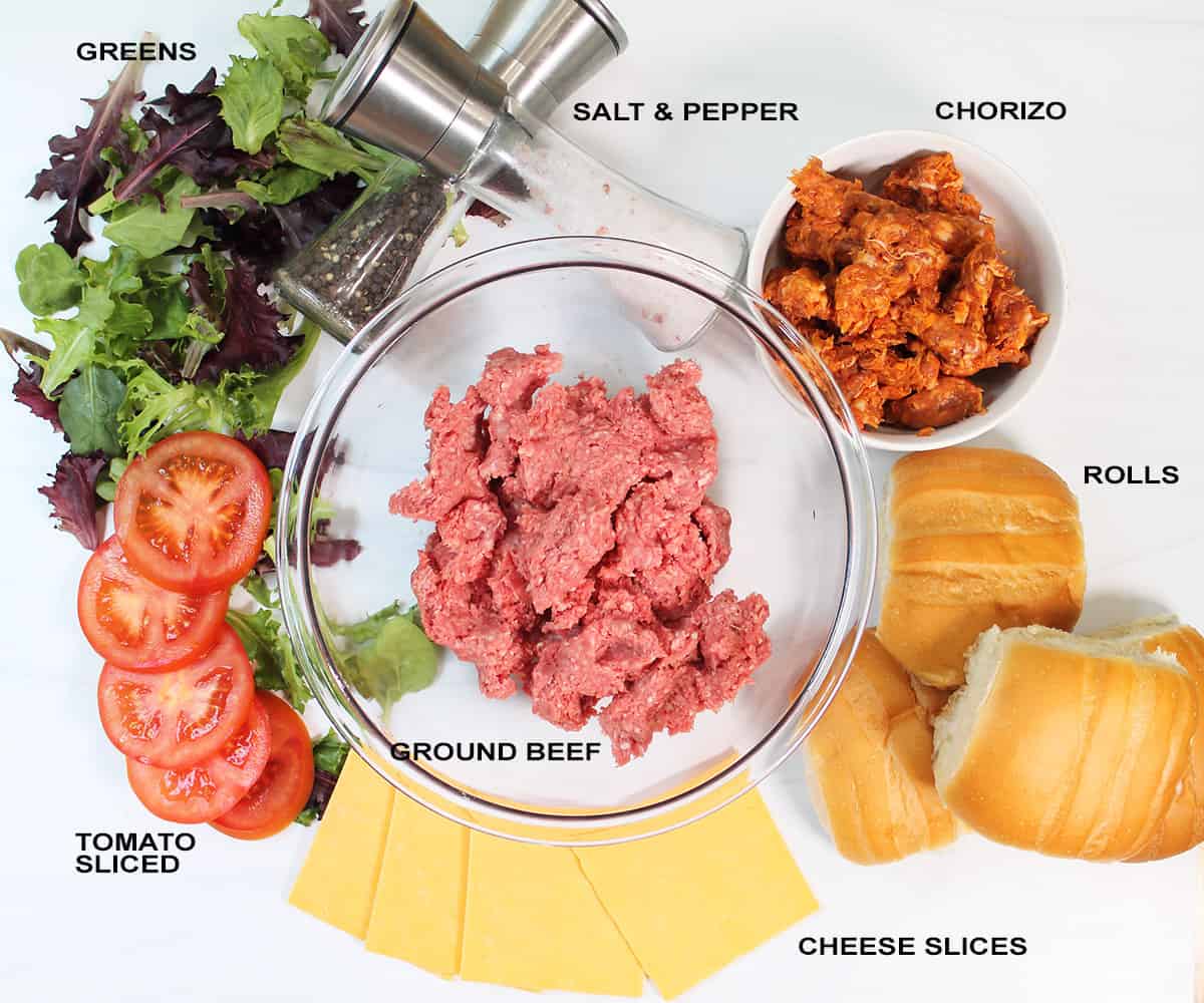 Ingredients for chorizo burgers.