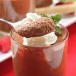 Closeup of spoonful of airy mousse.