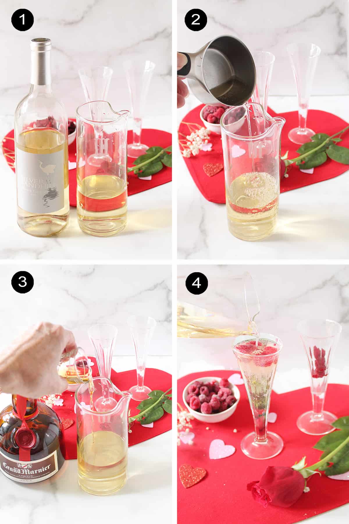 Steps to make Valentine's Day cocktail.