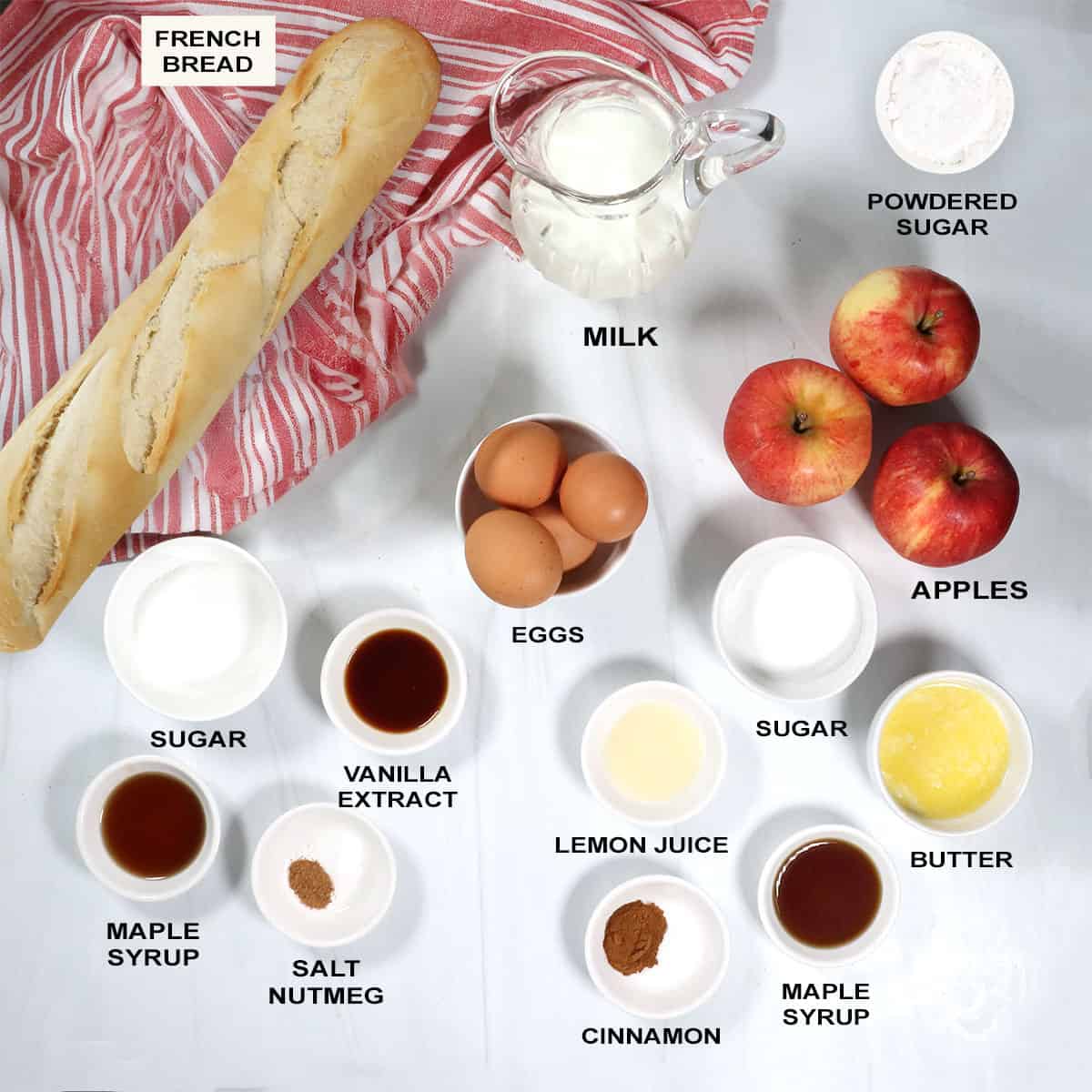 Ingredients for French Toast Muffins with apple topping.