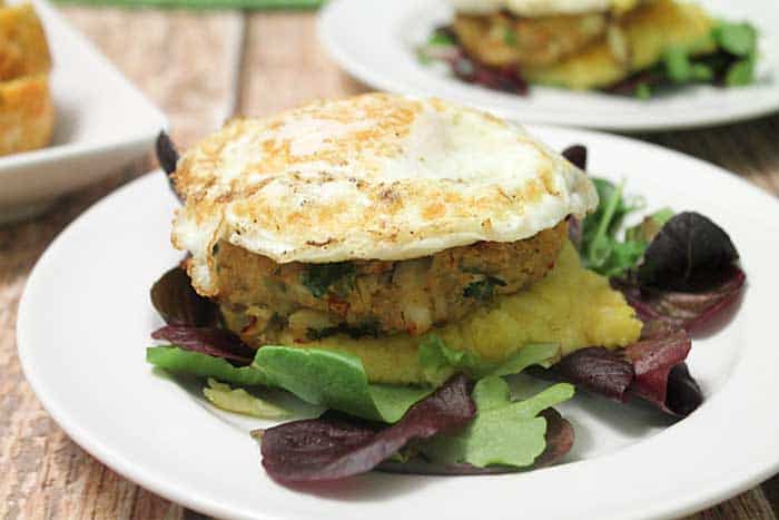 Easy Crab Cakes stacked closeup | 2 Cookin Mamas
