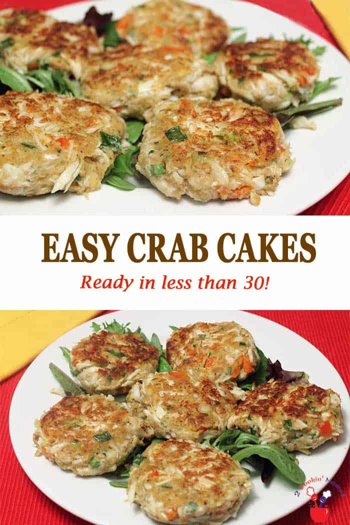 Easy Crab Cakes | 2 Cookin Mamas Easy to make crab cakes with little filler and lots of flavor. Just mix ingredients, lightly pan fry and dinner can be on the table in under 20. Great for breakfast too! #crabcakes #crab #dinner #breakfast #easyrecipe #recipe