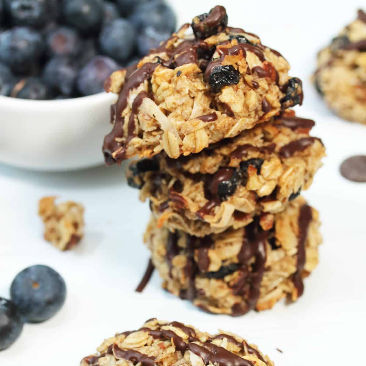 Stack of cookies with blueberries.