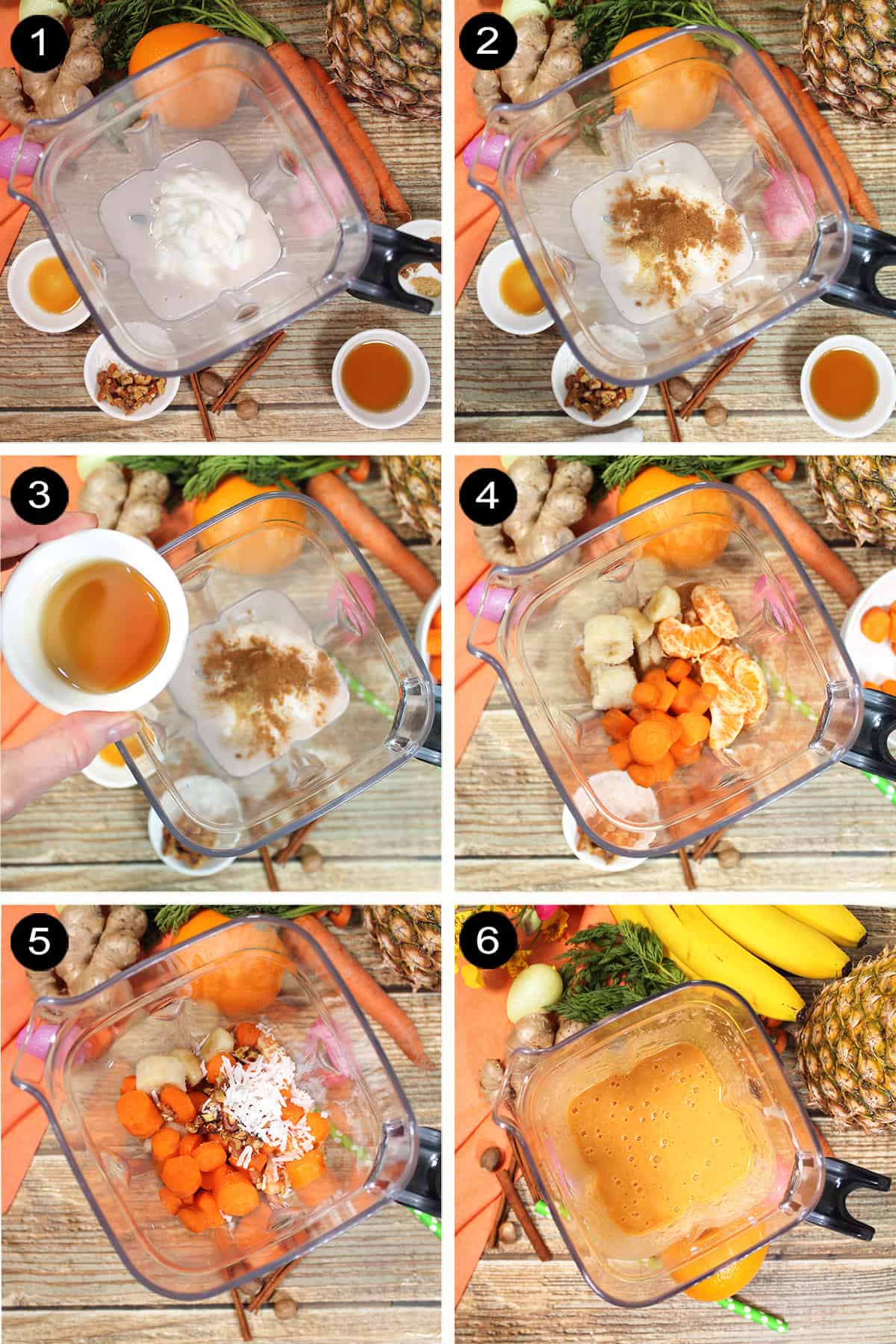 Steps to make Carrot Cake Smoothie.