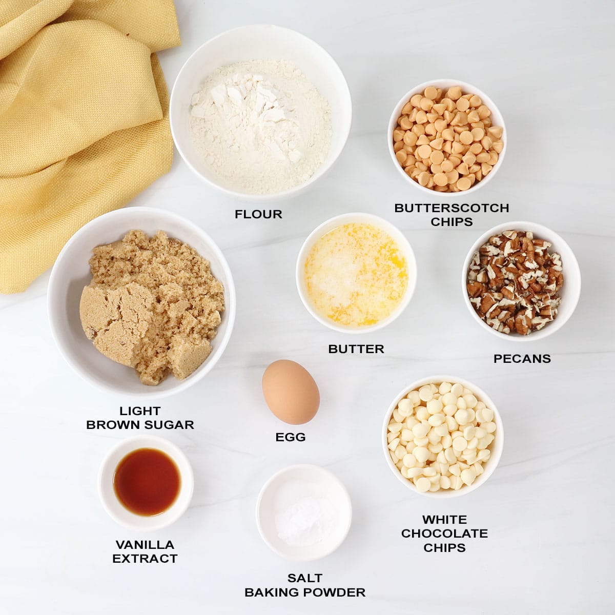Butterscotch Blondies recipe ingredients.
