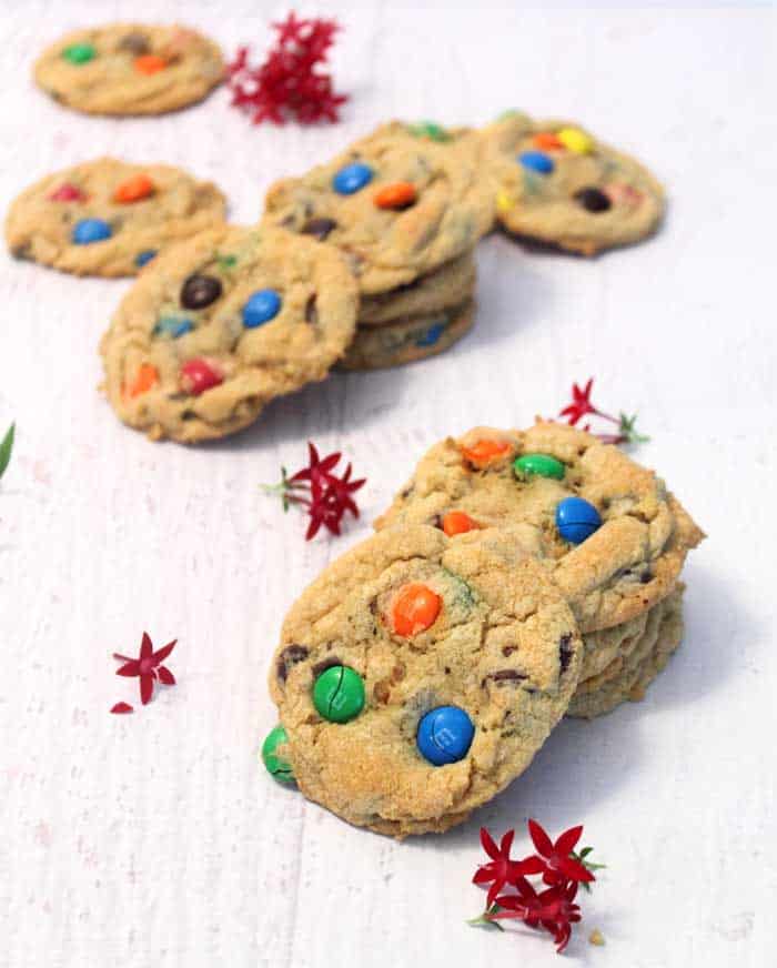 M&Ms Chocolate Chip Cookies tall | 2 Cookin Mamas