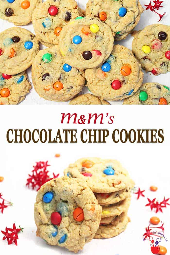 M&Ms Chocolate Chip Cookies | 2 Cookin Mamas Delicious bakery-style M&Ms Chocolate Chip Cookies are ultra soft and chewy on the inside with a slight crisp on the outside. Loaded with chocolate chips and packed with M&Ms takes these chocolate cookies from ordinary to extraordinary! #cookies #chocolatechip #M&Ms #recipe