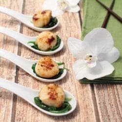 Seared Scallops over Spinach square | 2 Cookin Mamas