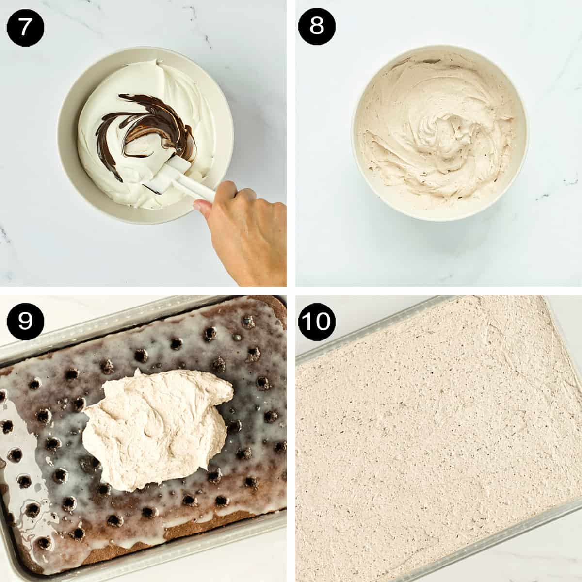 Finishing steps to frost cake.