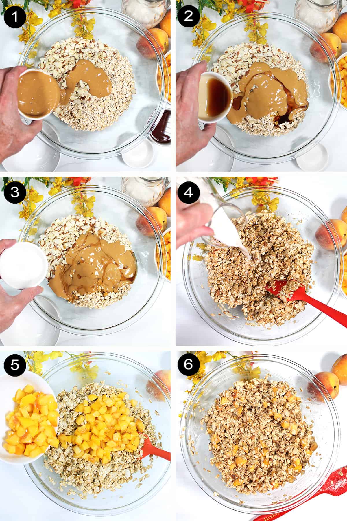 Steps to make healthy peach muffins.