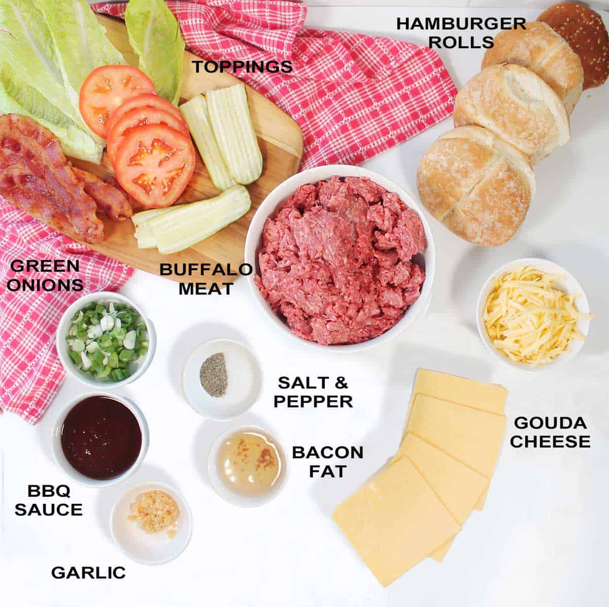 Buffalo burger ingredients.