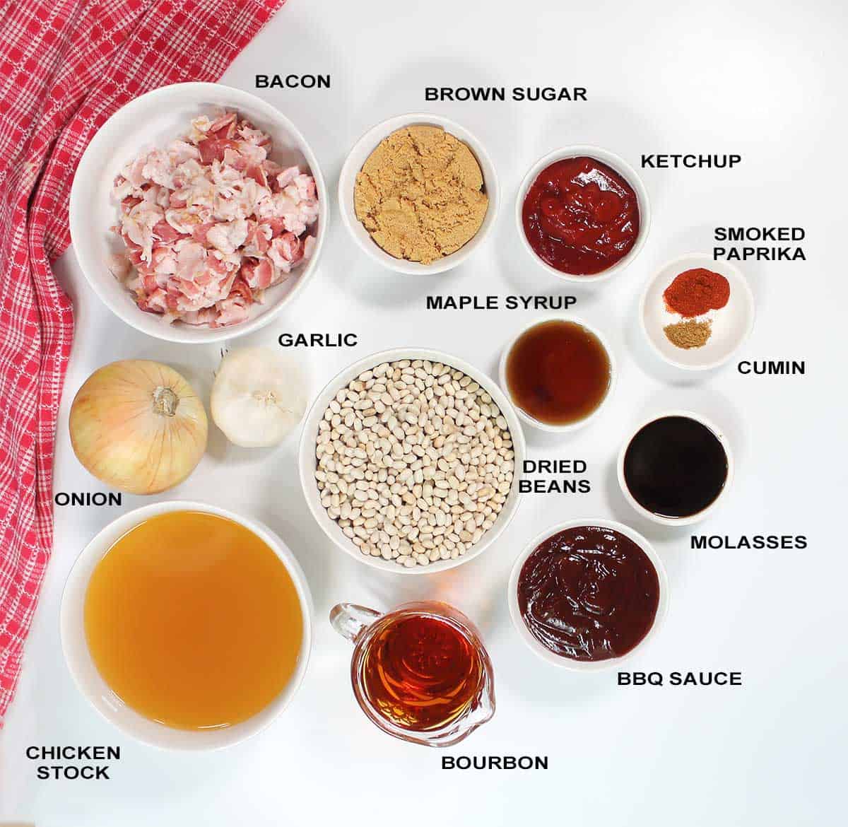Ingredients for slow cooker baked beans.