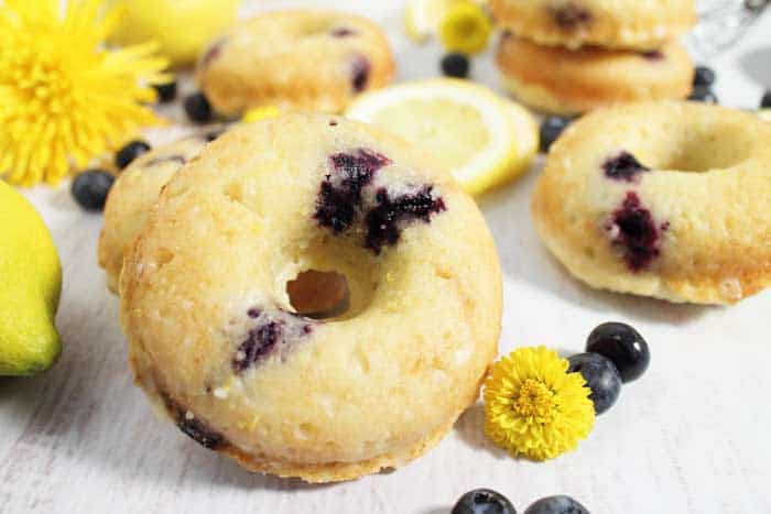 Lemon Blueberry Doughnuts closeup wide