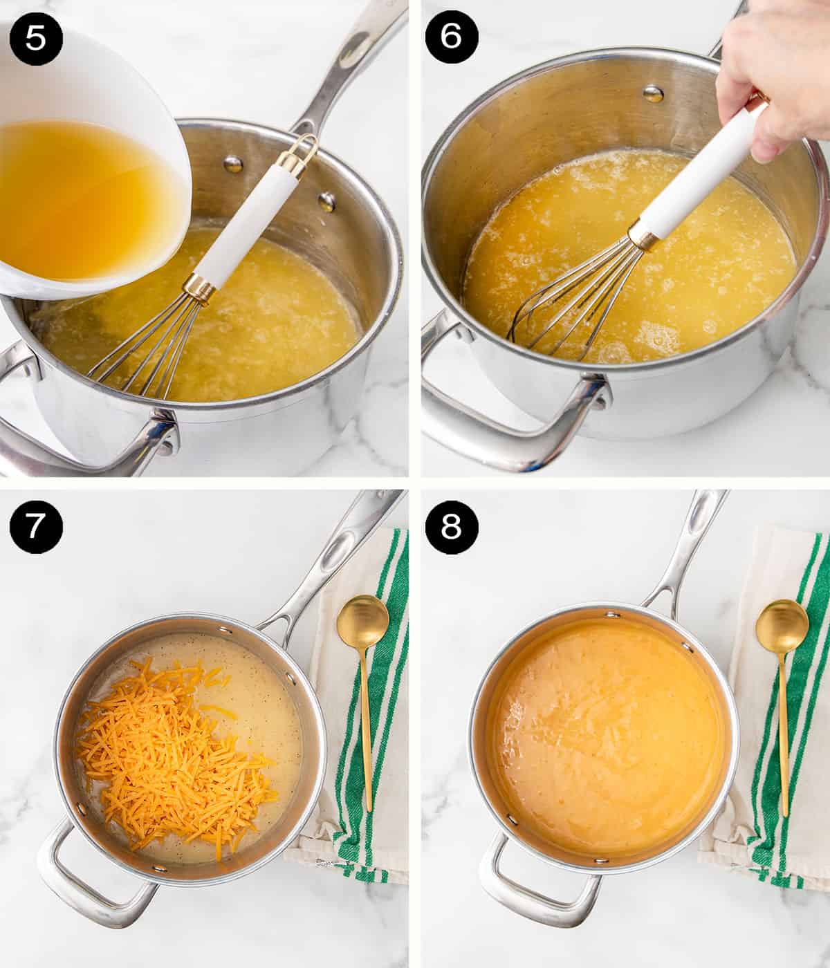 Chicken macaroni and cheese prep steps 5-8.