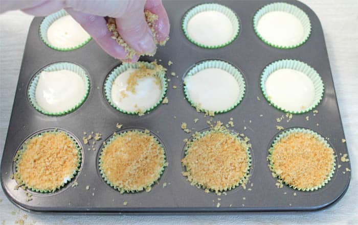 Topping lime filling with graham cracker crumbs.