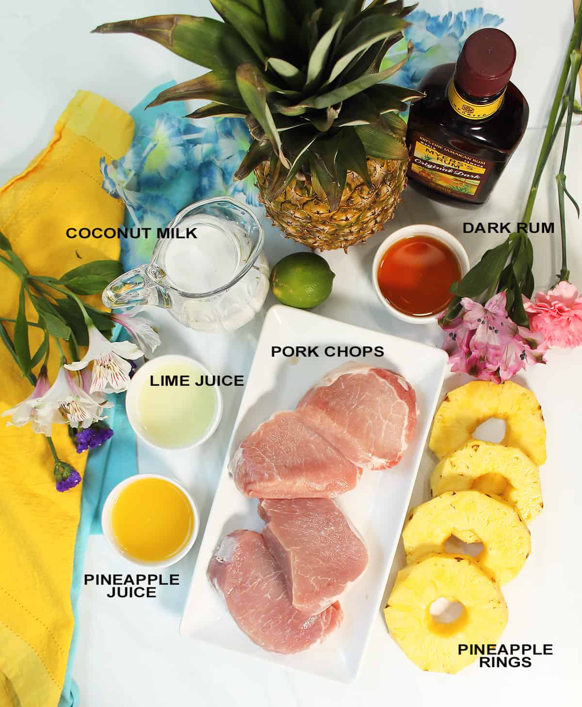 Ingredients for pineapple pork chops recipe.
