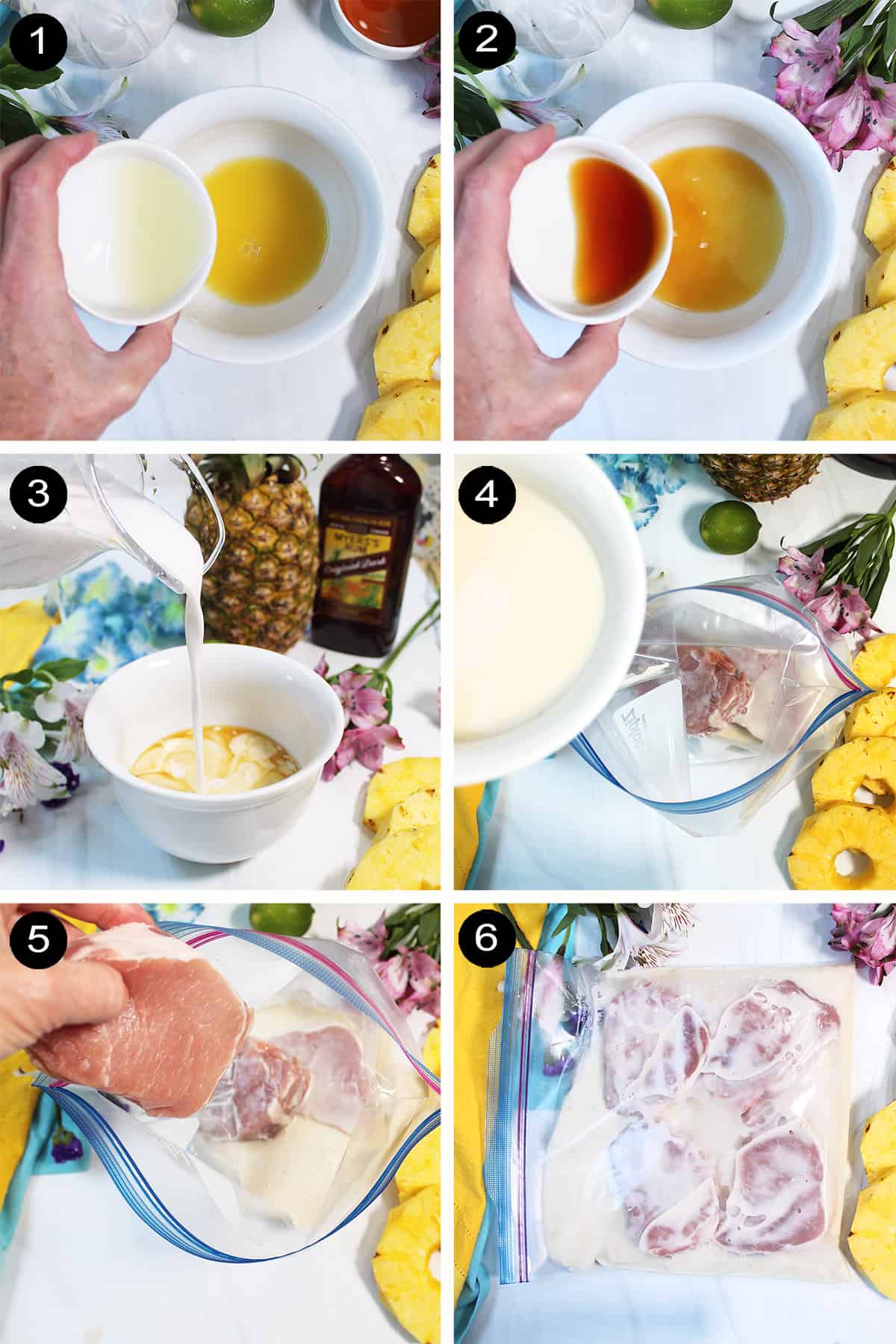Steps to make pineapple pork chops marinade.