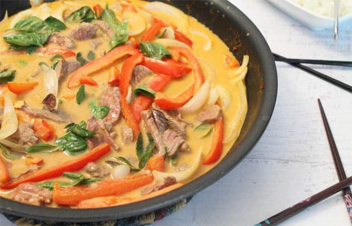 Thai Red Curry with beef closeup | 2 Cookin Mamas
