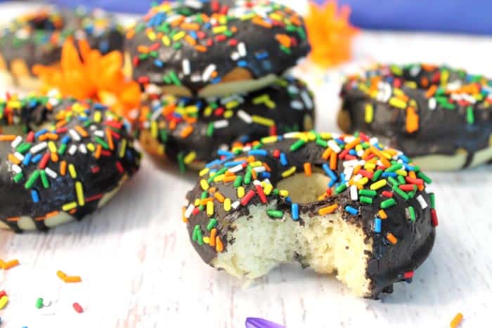 Gluten-free Vanilla Doughnuts with Chocolate Glaze bite | 2 Cookin Mamas