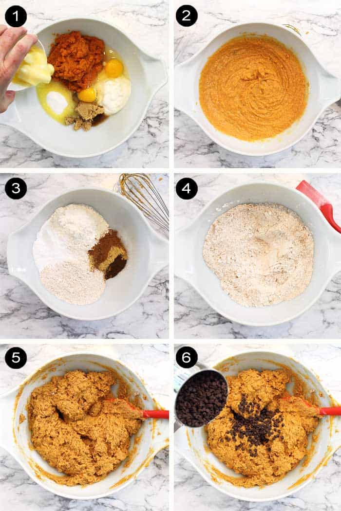 Steps to make easy pumpkin muffins.