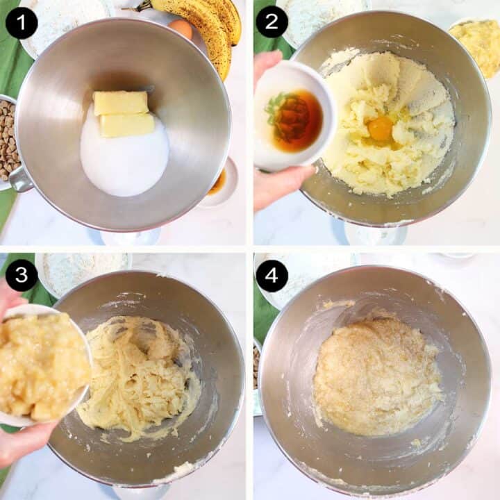 Steps 1-4 to making banana cookie dough..
