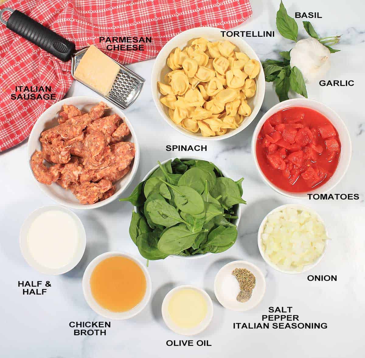 Ingredients for tortellini dinner.