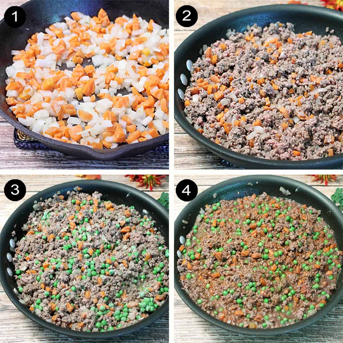 Prep steps to make beef vegetable mixture.