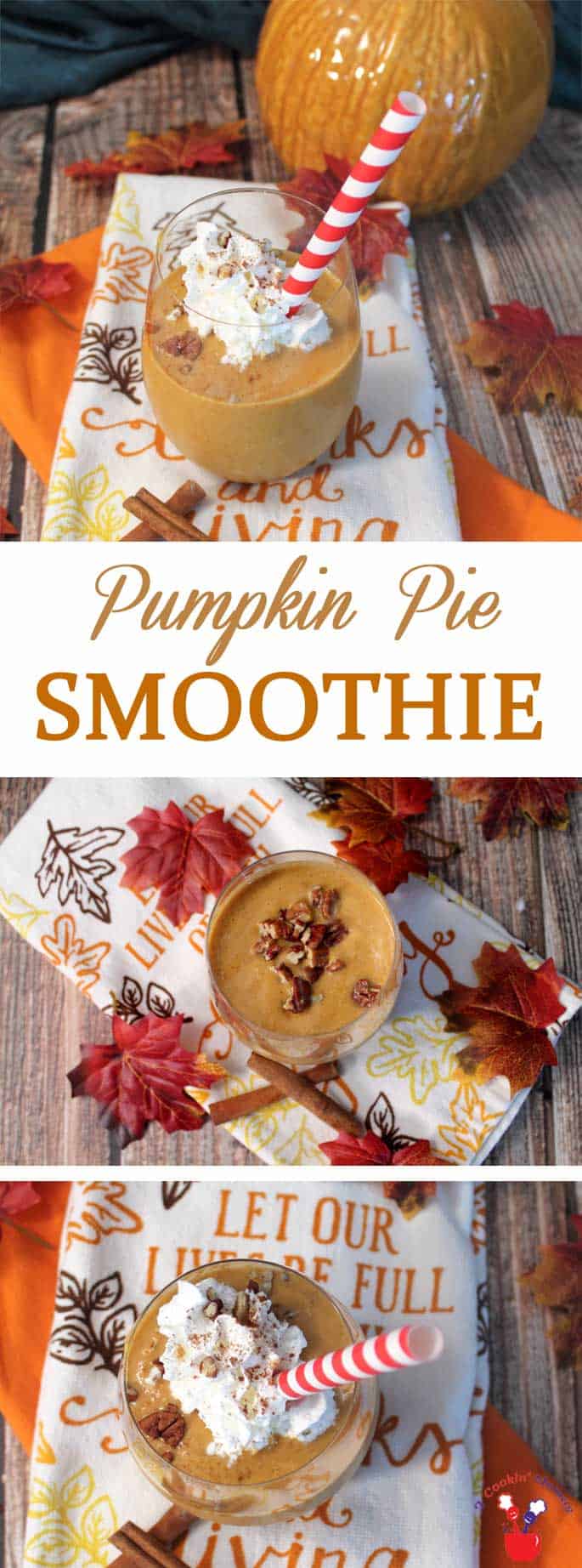 Pumpkin Pie Smoothie main | 2 Cookin Mamas Our Pumpkin Pie Smoothie is super healthy and packed with protein & plenty of fiber. It's like having a slice of pumpkin pie in a glass. #recipe