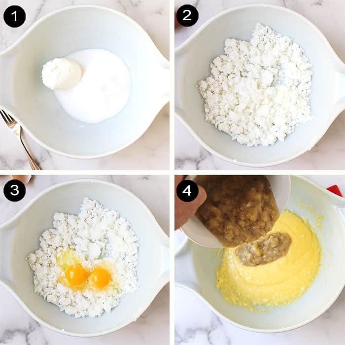 Steps 1-4 for bread batter.