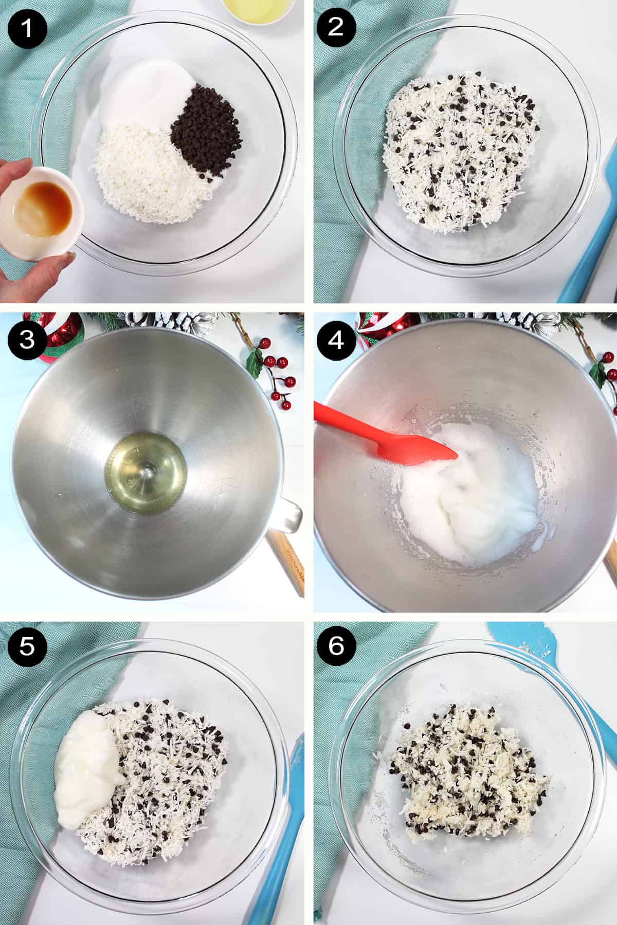 Steps to make coconut macaroon dough.