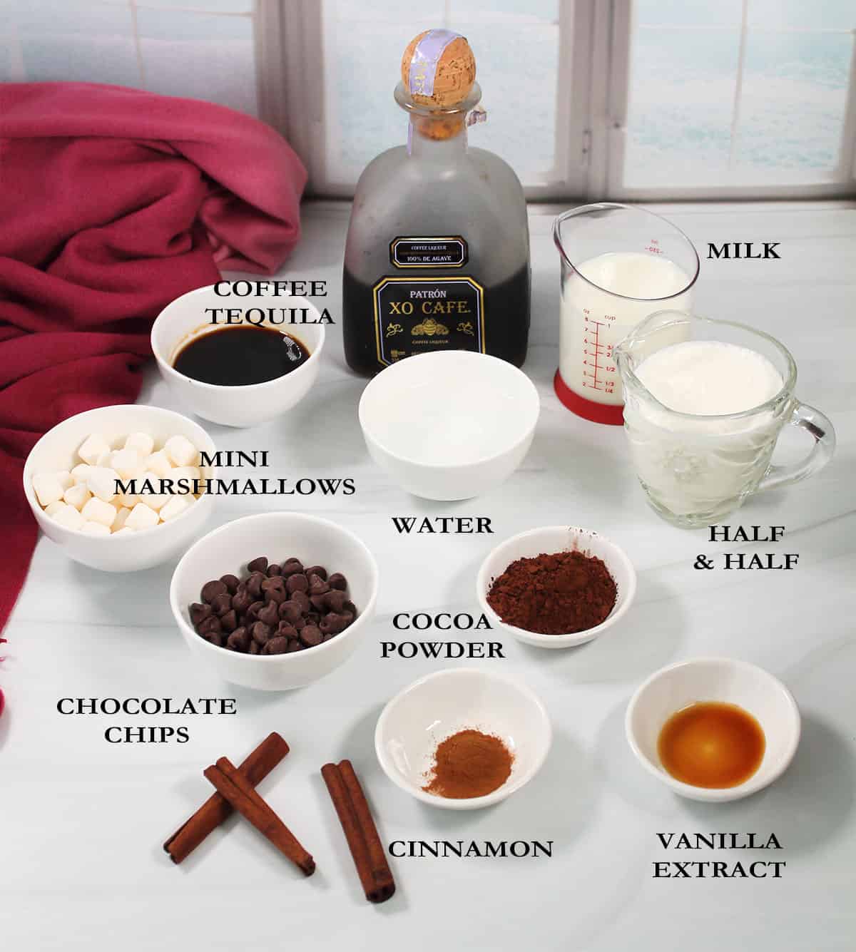 Ingredients for Mexican Hot Chocolate with tequila.