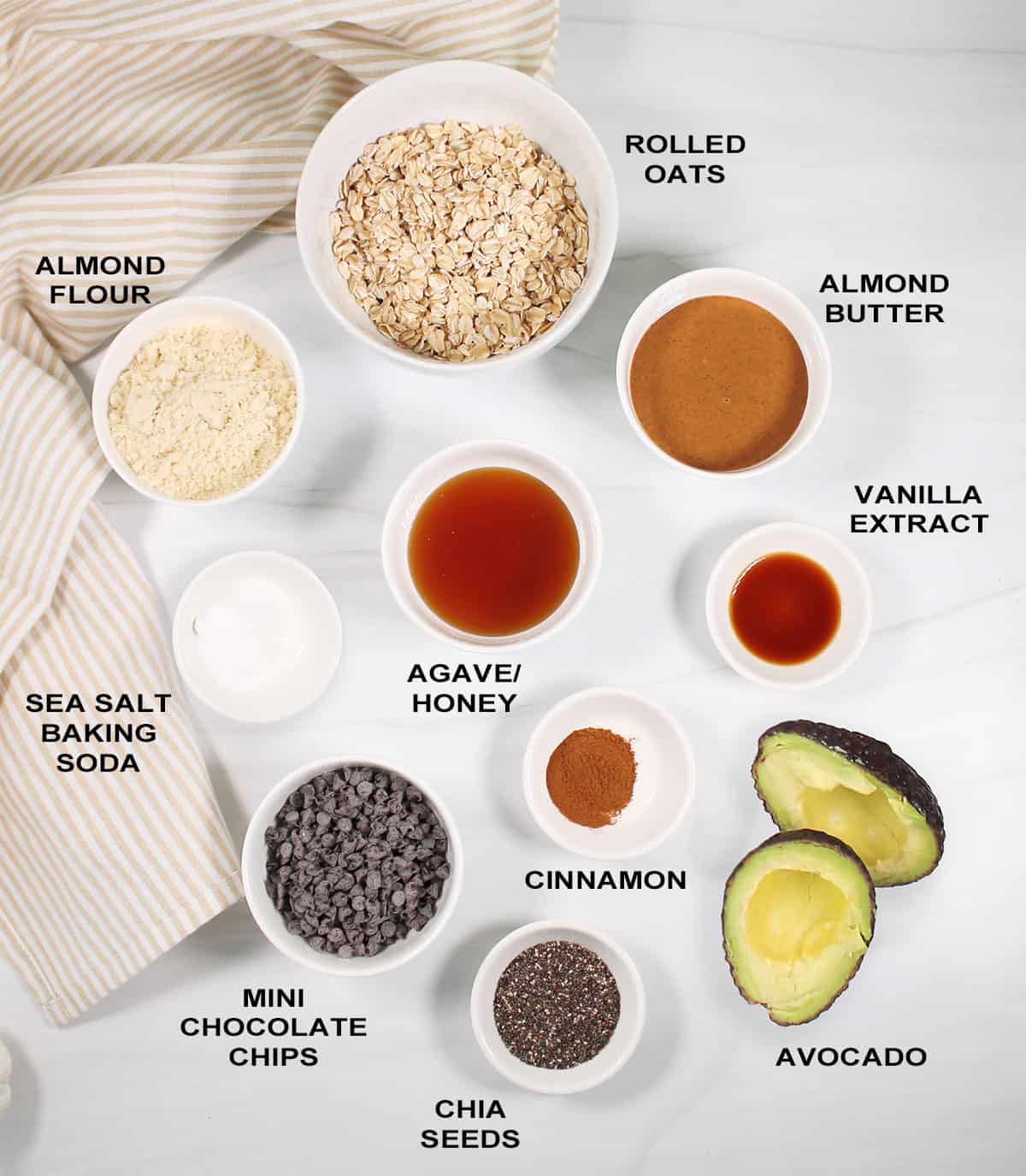 Ingredients for cookies with avocado.