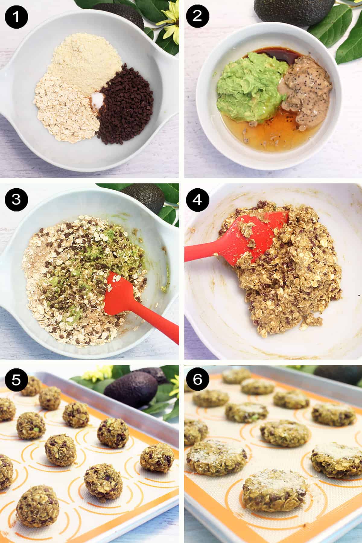 Prep steps for oatmeal chocolate chip cookies.