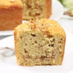 Closeup of slice on plate showing filling.