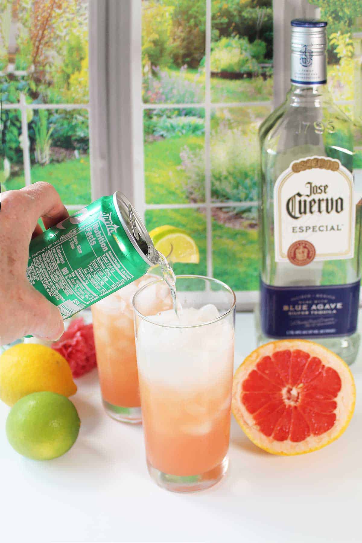 Top the cocktail with lemon lime soda.
