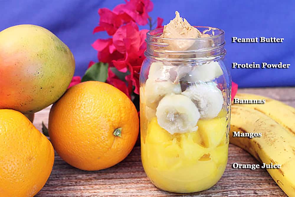 Layered ingredients in mason jar.