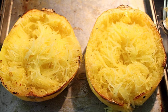 Summer Shrimp Primavera spaghetti squash 2 | 2 Cookin Mamas
