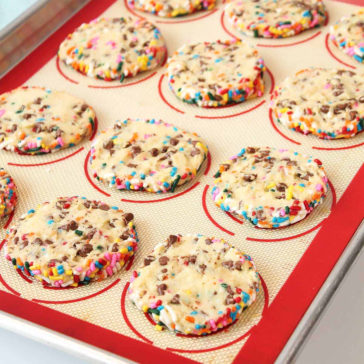 Baked cookies on cookie sheet.