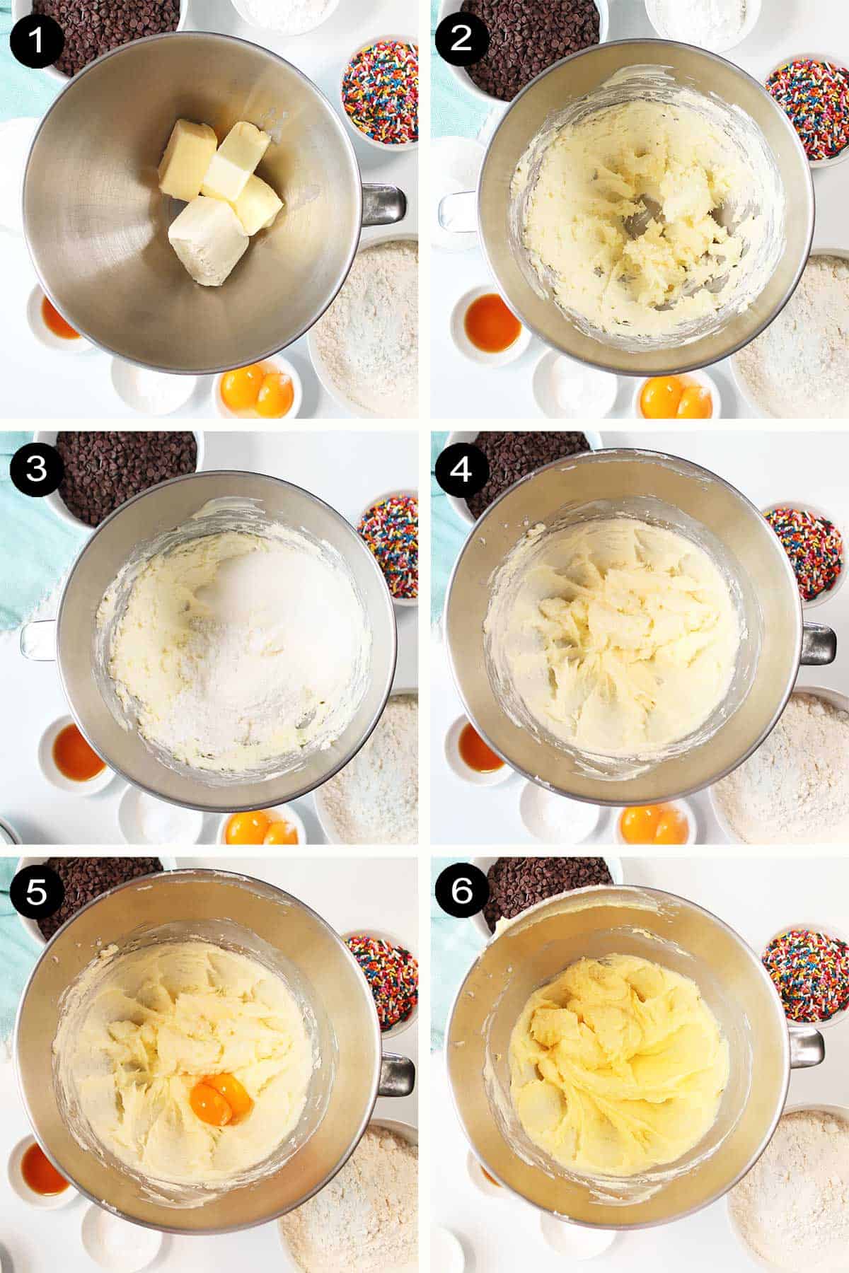 Steps 1-6 to make slice and bake cookies.