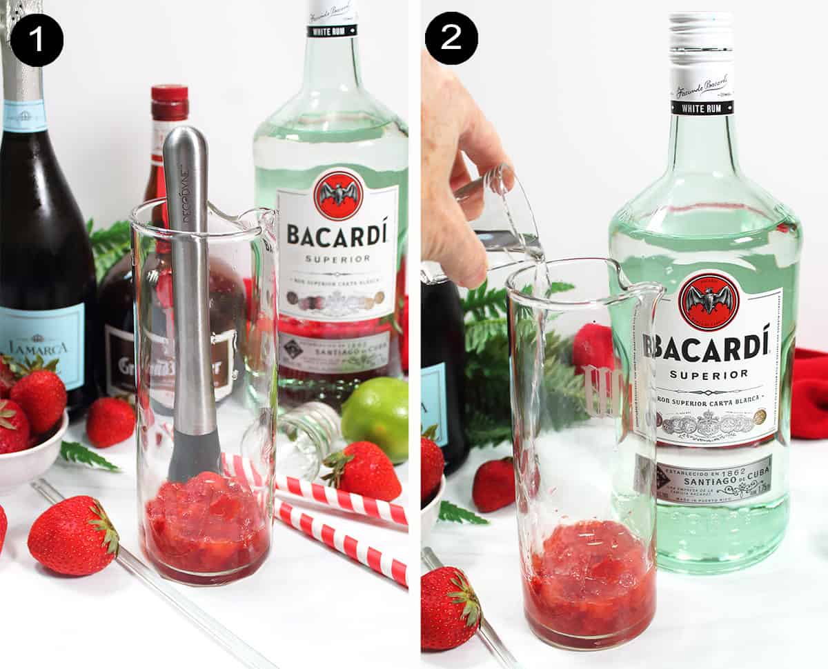 Steps 1-2 to make rum cocktail.