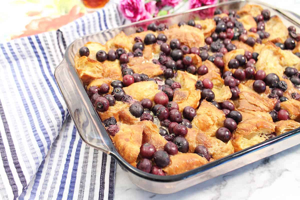 Beautiful baked french toast casserole.