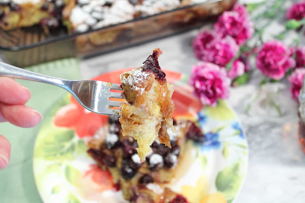 Bite of breakfast casserole.