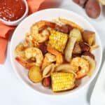 Shrimp Boil Sheet Pan dinner in bowl.