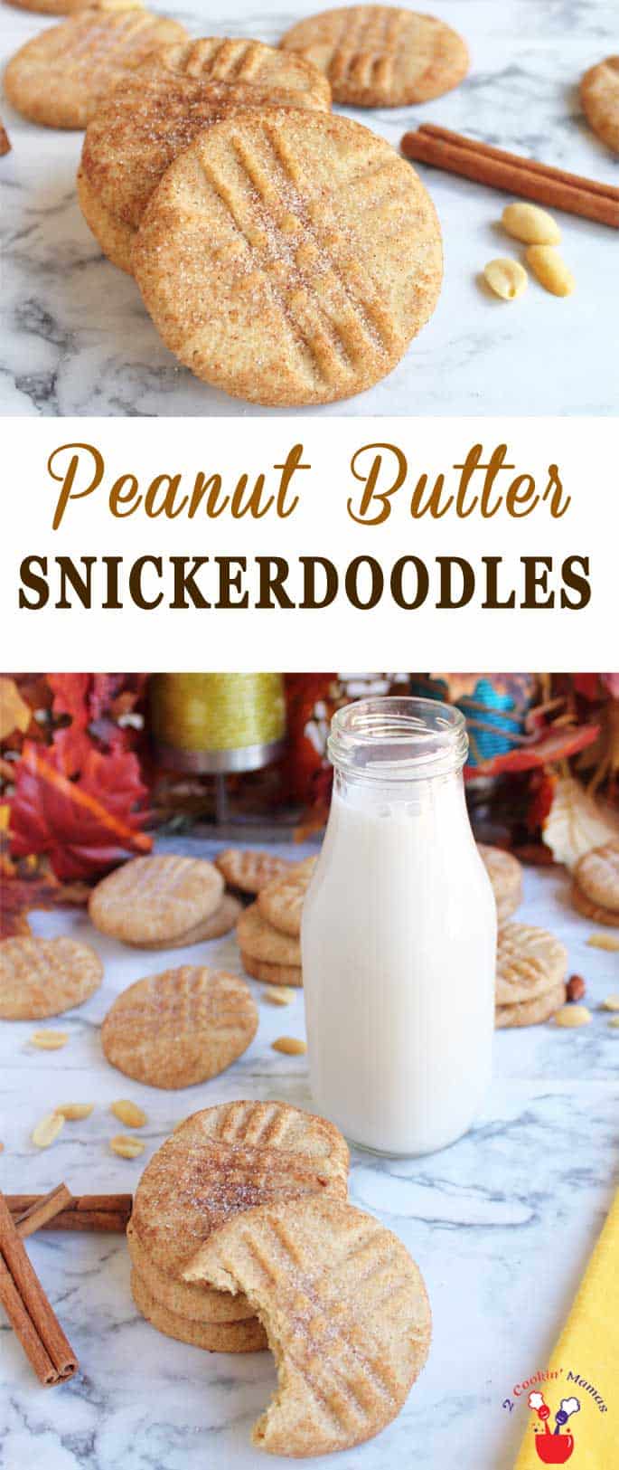 Peanut Butter Snickerdoodles | 2 Cookin Mamas Peanut butter snickerdoodles bring the soft chewy goodness of peanut butter cookies to cinnamon-y snickerdoodles for a whole new taste sensation. #cookies #recipe #dessert