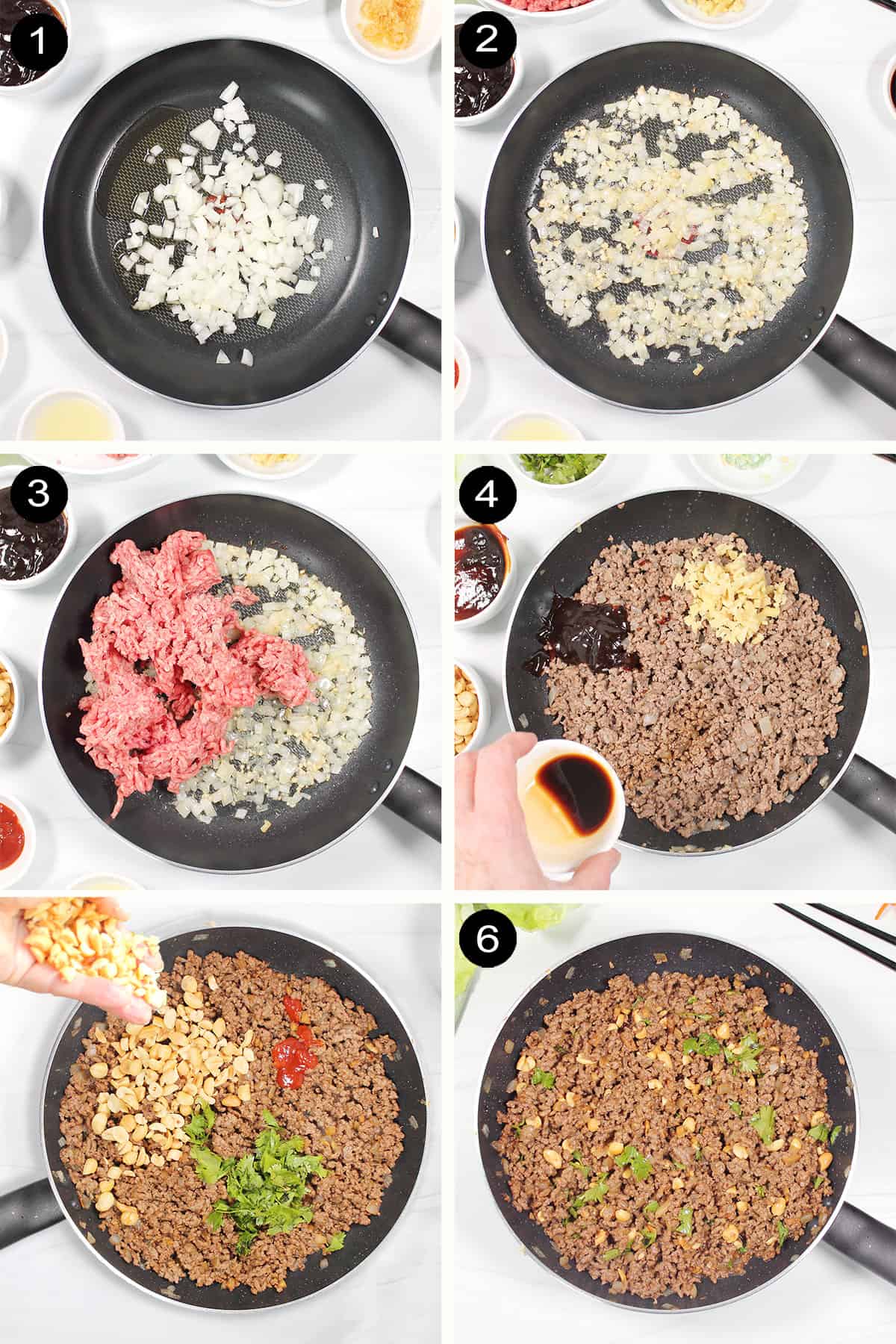 Prep steps for ground beef lettuce wraps.