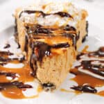 Front view of slice showing lightness of cheesecake.