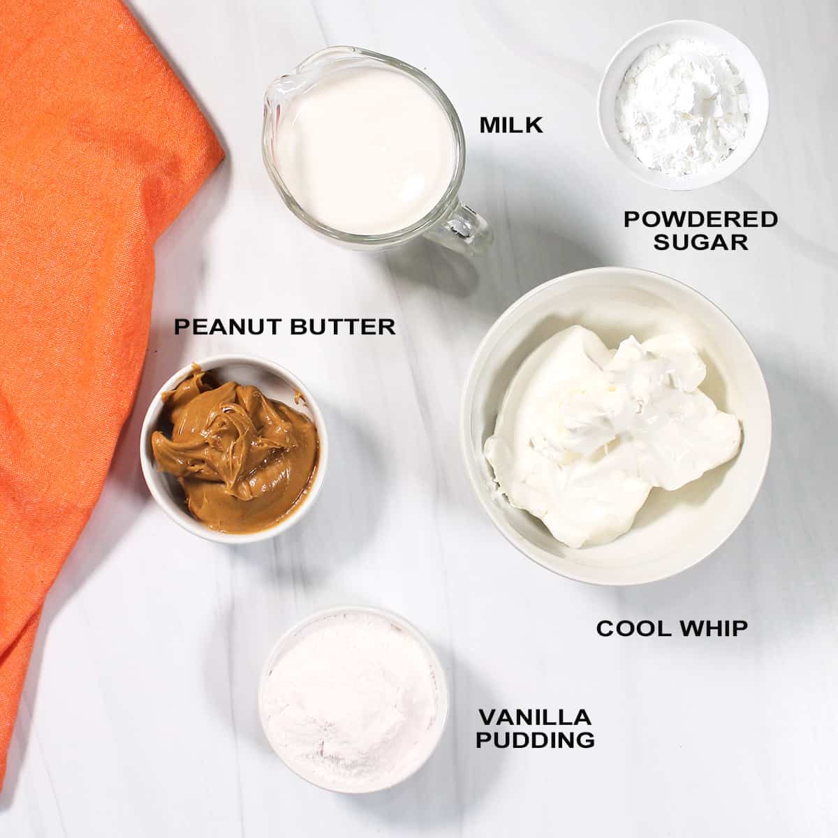 Ingredients for peanut butter frosting.